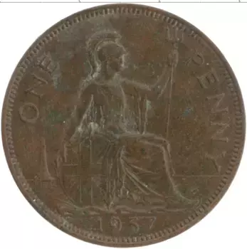 Монета пенни Англии 1937 года Бронза Георг VI