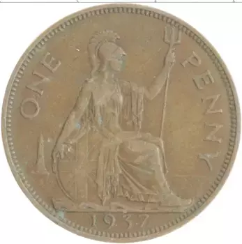 Монета пенни Англии 1937 года Бронза Георг VI