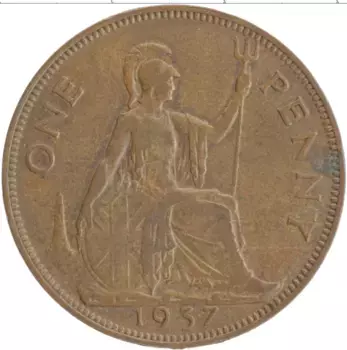 Монета пенни Англии 1937 года Бронза Георг VI