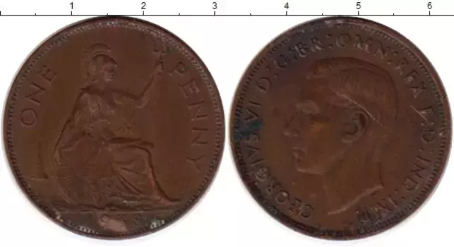 Монета пенни Англии 1938 года Бронза Георг VI