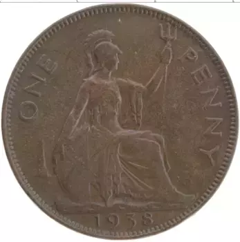 Монета пенни Англии 1938 года Бронза Георг VI