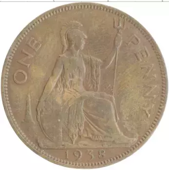 Монета пенни Англии 1938 года Бронза Георг VI