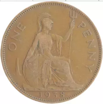 Монета пенни Англии 1938 года Бронза Георг VI