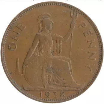 Монета пенни Англии 1938 года Бронза Георг VI