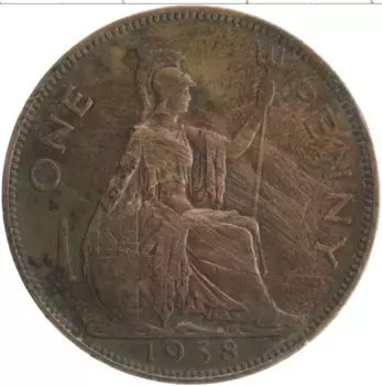 Монета пенни Англии 1938 года Бронза Георг VI