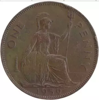 Монета пенни Англии 1939 года Бронза Георг VI