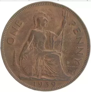 Монета пенни Англии 1939 года Бронза Георг VI