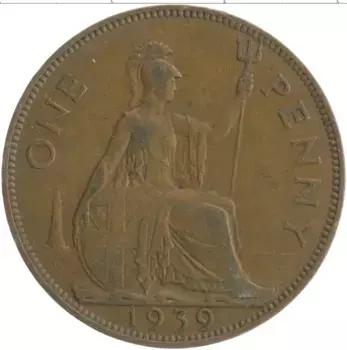 Монета пенни Англии 1939 года Бронза Георг VI