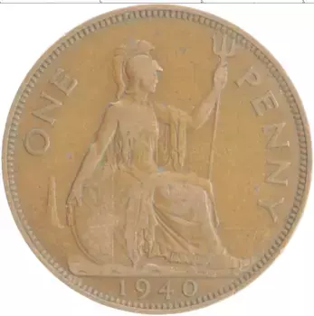 Монета пенни Англии 1940 года Бронза Георг VI