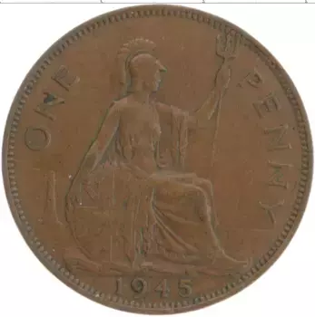 Монета пенни Англии 1945 года Бронза Георг VI