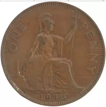 Монета пенни Англии 1946 года Бронза Георг VI