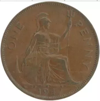 Монета пенни Англии 1947 года Бронза Георг VI
