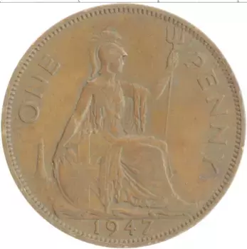 Монета пенни Англии 1947 года Бронза Георг VI