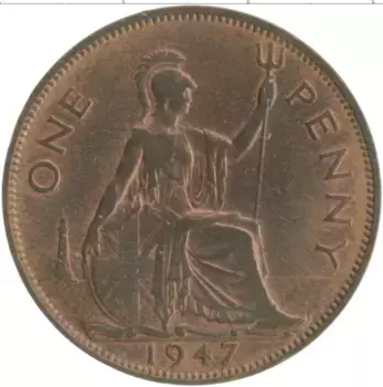 Монета пенни Англии 1947 года Бронза Георг VI