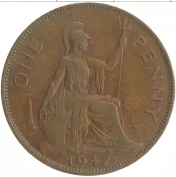 Монета пенни Англии 1947 года Бронза Георг VI