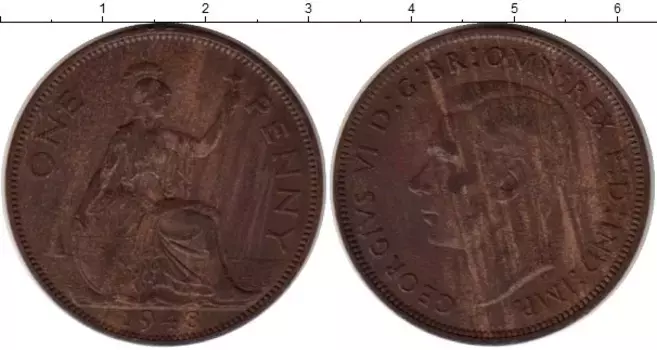 Монета пенни Англии 1948 года Бронза Георг VI