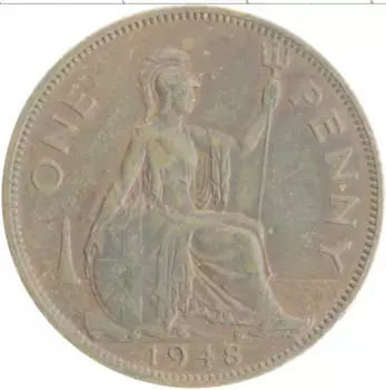 Монета пенни Англии 1948 года Бронза Георг VI