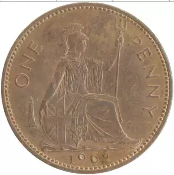 Монета пенни Англии 1962 года Бронза Елизавета II