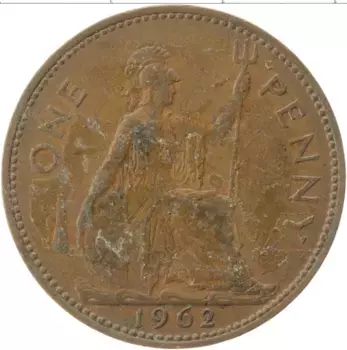 Монета пенни Англии 1962 года Медь Елизавета II