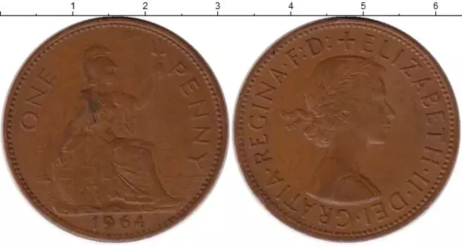 Монета пенни Англии 1964 года Бронза Елизавета II