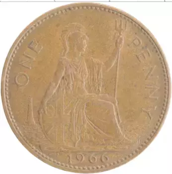 Монета пенни Англии 1966 года Бронза Елизавета II