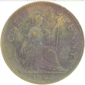 Монета пенни Англии 1967 года Бронза
