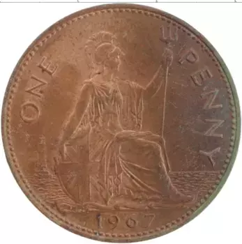 Монета пенни Англии 1967 года Бронза