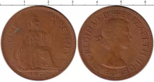 Монета пенни Англии 1967 года Бронза Елизавета II
