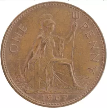 Монета пенни Англии 1967 года Бронза Елизавета II