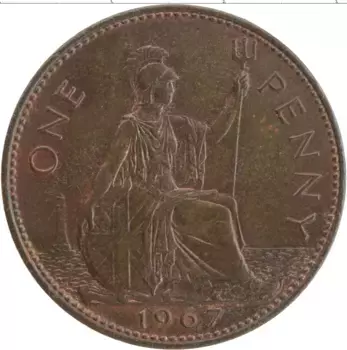 Монета пенни Англии 1967 года Бронза Елизавета II