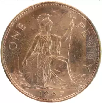 Монета пенни Англии 1967 года Бронза Елизавета II