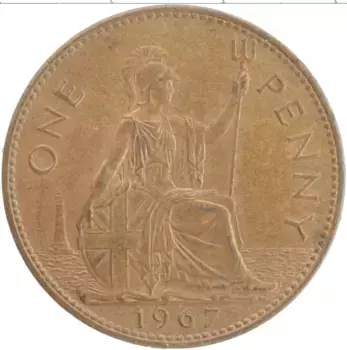 Монета пенни Англии 1967 года Бронза Елизавета II