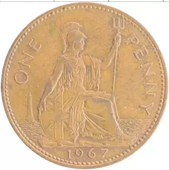 Монета пенни Англии 1967 года Бронза Елизавета II
