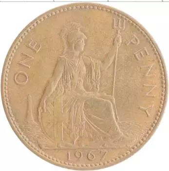 Монета пенни Англии 1967 года Бронза Елизавета II
