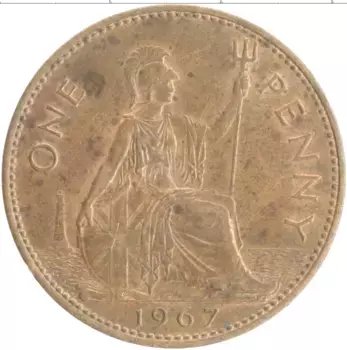 Монета пенни Англии 1967 года Бронза Елизавета II