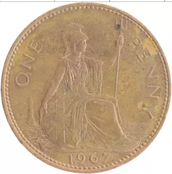 Монета пенни Англии 1967 года Бронза Елизавета II
