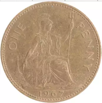 Монета пенни Англии 1967 года Бронза Елизавета II