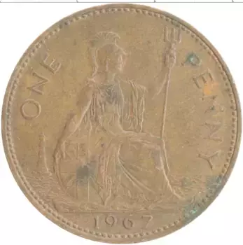 Монета пенни Англии 1967 года Бронза Елизавета II
