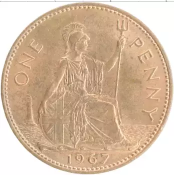 Монета пенни Англии 1967 года Бронза Елизавета II