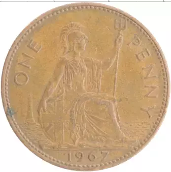Монета пенни Англии 1967 года Бронза Елизавета II