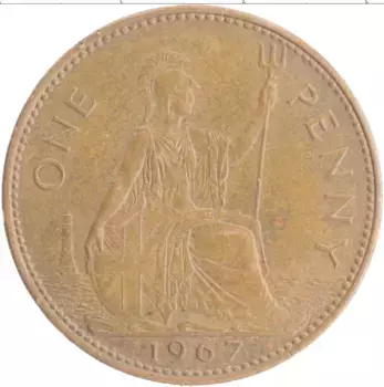 Монета пенни Англии 1967 года Бронза Елизавета II