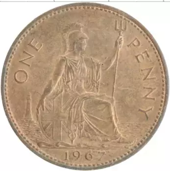 Монета пенни Англии 1967 года Бронза Елизавета II