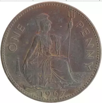Монета пенни Англии 1967 года Бронза Елизавета II