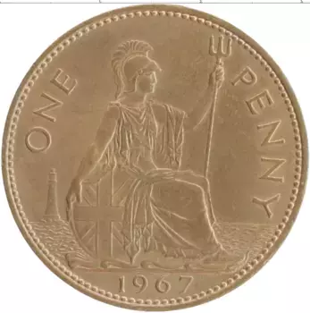 Монета пенни Англии 1967 года Бронза Елизавета II