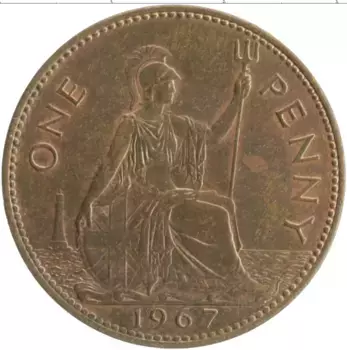 Монета пенни Англии 1967 года Бронза Елизавета II