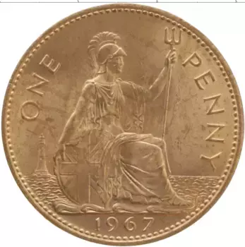 Монета пенни Англии 1967 года Медь Елизавета II