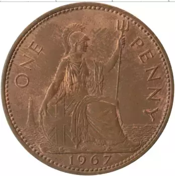 Монета пенни Англии 1967 года Медь Елизавета II