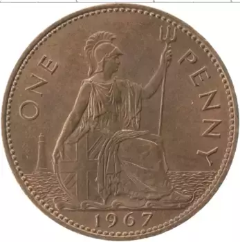 Монета пенни Англии 1967 года Медь Елизавета II