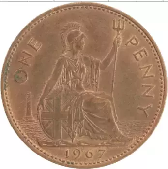 Монета пенни Англии 1967 года Медь Елизавета II