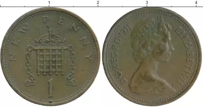 Монета пенни Англии 1971 года Бронза Елизавета II